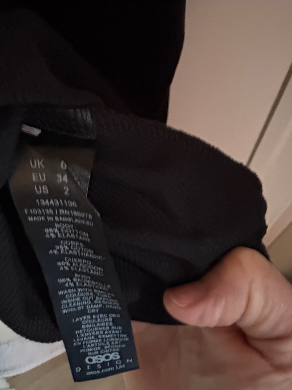 ASOS Black Ribbed Top with Logo Tag - Picture 7 of 7